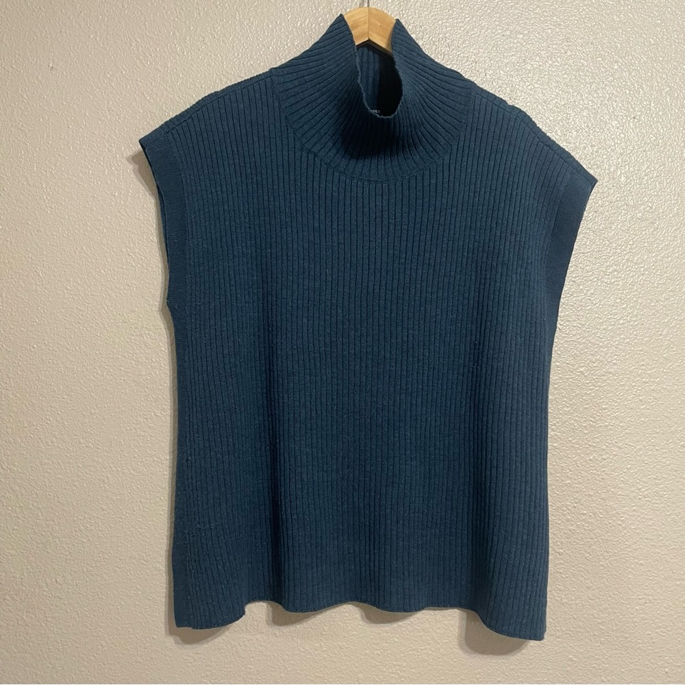 EILEEN FISHER Ribbed Turtleneck‎ Wool Tank In Alpine L - Picture 2 of 16